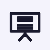 A presentation board on a tripod with a lilac slide block
