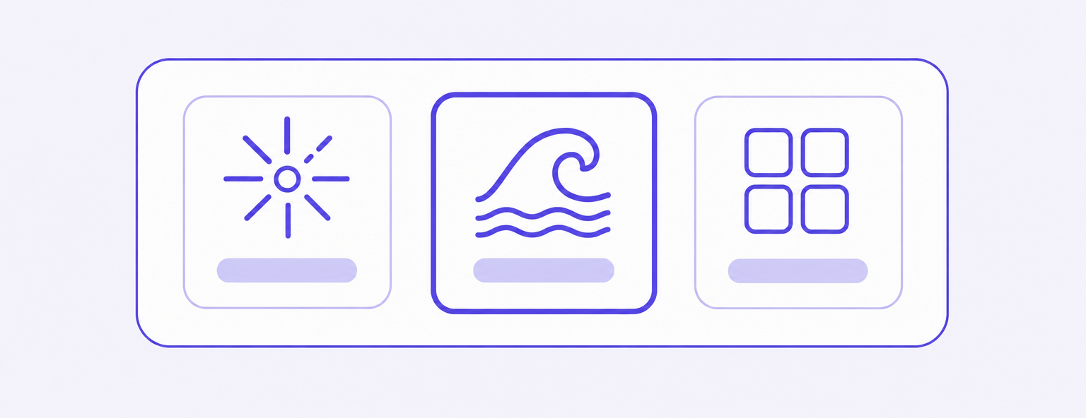 Three model tiles in a row, the middle wave tile selected
